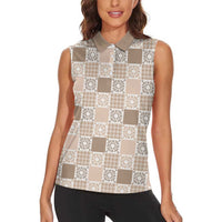 Hawaiian Palaka Quilt Pattern Women Sleeveless Polo Shirt Hawaii Culture Honu Turtle - Polynesian Pride
