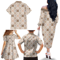 Hawaiian Palaka Quilt Pattern Family Matching Off The Shoulder Long Sleeve Dress and Hawaiian Shirt Hawaii Culture Pineapple LT9 - Polynesian Pride