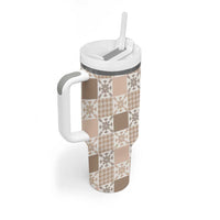 Hawaiian Palaka Quilt Pattern Tumbler With Handle Hawaii Culture Pineapple - Polynesian Pride
