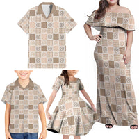 Hawaiian Palaka Quilt Pattern Family Matching Off Shoulder Maxi Dress and Hawaiian Shirt Hawaii Culture Tropical Flowers Mix LT9 - Polynesian Pride