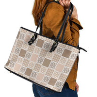 Hawaiian Palaka Quilt Pattern Leather Tote Bag Hawaii Culture Tropical Flowers Mix LT9 - Polynesian Pride