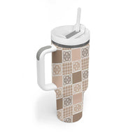 Hawaiian Palaka Quilt Pattern Tumbler With Handle Hawaii Culture Tropical Flowers Mix LT9 - Polynesian Pride