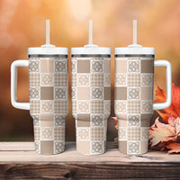 Hawaiian Palaka Quilt Pattern Tumbler With Handle Hawaii Culture Tropical Flowers Mix LT9 - Polynesian Pride