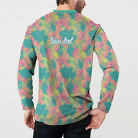 Seamless Hawaiian Quilt Pattern Button Sweatshirt Hawaii Culture Palm Leaf Tropical - Polynesian Pride