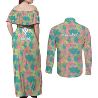 Personalised Seamless Hawaiian Quilt Pattern Couples Matching Off Shoulder Maxi Dress and Long Sleeve Button Shirt Hawaii Culture Palm Leaf Tropical LT9 - Polynesian Pride