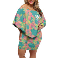 Personalised Seamless Hawaiian Quilt Pattern Family Matching Off Shoulder Short Dress and Hawaiian Shirt Hawaii Culture Palm Leaf Tropical LT9 Mom's Dress Beige - Polynesian Pride