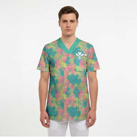 Seamless Hawaiian Quilt Pattern Scrub Top Hawaii Culture Palm Leaf Tropical - Polynesian Pride