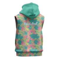 Seamless Hawaiian Quilt Pattern Sleeveless Zip Hoodie Hawaii Culture Palm Leaf Tropical - Polynesian Pride