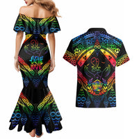 Tonga LGBT Couples Matching Mermaid Dress and Hawaiian Shirt Love Is Love Ngatu Rainbow Water Color LT9 - Polynesian Pride