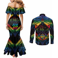 Tonga LGBT Couples Matching Mermaid Dress and Long Sleeve Button Shirts Love Is Love Ngatu Rainbow Water Color LT9 - Polynesian Pride