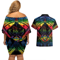 Tonga LGBT Couples Matching Off Shoulder Short Dress and Hawaiian Shirt Love Is Love Ngatu Rainbow Water Color LT9 - Polynesian Pride
