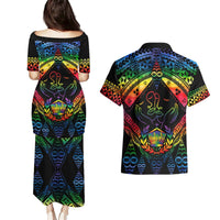 Tonga LGBT Couples Matching Puletasi Dress and Hawaiian Shirt Love Is Love Ngatu Rainbow Water Color LT9 - Polynesian Pride