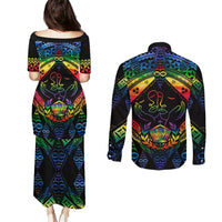 Tonga LGBT Couples Matching Puletasi Dress and Long Sleeve Button Shirts Love Is Love Ngatu Rainbow Water Color LT9 - Polynesian Pride