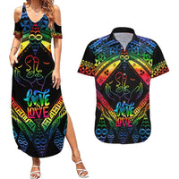 Tonga LGBT Couples Matching Summer Maxi Dress and Hawaiian Shirt Love Is Love Ngatu Rainbow Water Color LT9 Black - Polynesian Pride