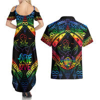 Tonga LGBT Couples Matching Summer Maxi Dress and Hawaiian Shirt Love Is Love Ngatu Rainbow Water Color LT9 - Polynesian Pride