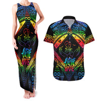 Tonga LGBT Couples Matching Tank Maxi Dress and Hawaiian Shirt Love Is Love Ngatu Rainbow Water Color LT9 Black - Polynesian Pride