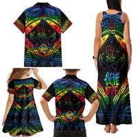 Tonga LGBT Family Matching Tank Maxi Dress and Hawaiian Shirt Love Is Love Ngatu Rainbow Water Color LT9 - Polynesian Pride