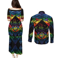 Personalised Tonga LGBT Couples Matching Puletasi Dress and Long Sleeve Button Shirts Love Is Love Ngatu Rainbow Water Color LT9 - Polynesian Pride