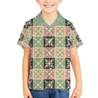 Seamless Pattern Maile and Pikake Lei Family Matching Off Shoulder Maxi Dress and Hawaiian Shirt Squares Maile Leaf - Polynesian Pride