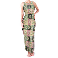 Seamless Pattern Maile and Pikake Lei Family Matching Tank Maxi Dress and Hawaiian Shirt Squares Maile Leaf - Polynesian Pride