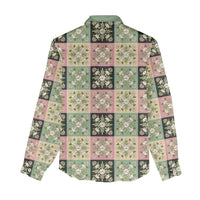 Seamless Pattern Maile and Pikake Lei Women Casual Shirt Squares Maile Leaf - Polynesian Pride