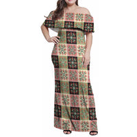 Seamless Pattern Pikake Lei Family Matching Off Shoulder Maxi Dress and Hawaiian Shirt Floral Squares Pikake - Polynesian Pride
