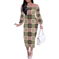 Seamless Pattern Pikake Lei Off The Shoulder Long Sleeve Dress Floral Squares Pikake - Polynesian Pride