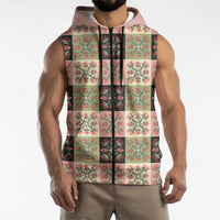 Seamless Pattern Pikake Lei Sleeveless Zip Hoodie Floral Squares Pikake - Polynesian Pride