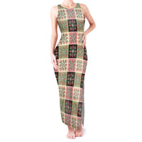 Seamless Pattern Pikake Lei Tank Maxi Dress Floral Squares Pikake - Polynesian Pride