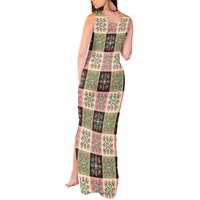 Seamless Pattern Pikake Lei Tank Maxi Dress Floral Squares Pikake - Polynesian Pride