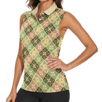 Seamless Pattern Puakenikeni and Kalo Women Sleeveless Polo Shirt LT9 - Polynesian Pride