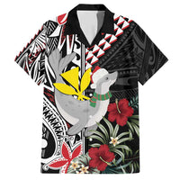 Hawaii Monk Seal Santa Family Matching Off Shoulder Short Dress and Hawaiian Shirt Hibiscus Kakau Pattern Mele Kalikimaka LT9 Dad's Shirt - Short Sleeve Black - Polynesian Pride