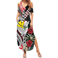 Hawaii Monk Seal Santa Family Matching Summer Maxi Dress and Hawaiian Shirt Hibiscus Kakau Pattern Mele Kalikimaka LT9 Mom's Dress Black - Polynesian Pride
