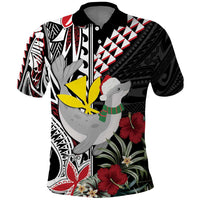 Hawaii Monk Seal Santa Polo Shirt Hibiscus Kakau Pattern Mele Kalikimaka LT9 Black - Polynesian Pride