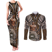Samoa Warrior Couples Matching Tank Maxi Dress and Long Sleeve Button Shirt The Mighty Samoan Warrior Spirit