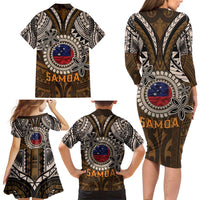 Samoa Warrior Family Matching Long Sleeve Bodycon Dress and Hawaiian Shirt The Mighty Samoan Warrior Spirit LT9 - Polynesian Pride