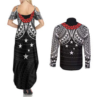 Samoan Tanoa Kava Bowl Ula Fala Couples Matching Summer Maxi Dress and Long Sleeve Button Shirt Polynesian Tribal Vibe