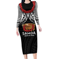 Samoan Tanoa Kava Bowl Ula Fala Family Matching Long Sleeve Bodycon Dress and Hawaiian Shirt Polynesian Tribal Vibe LT9 Mom's Dress Brown - Polynesian Pride