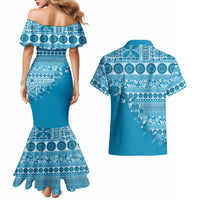 Fiji Marau na Kerisimasi Couples Matching Mermaid Dress and Hawaiian Shirt Aqua Tagimoucia Tapa Masi Tribal LT9 - Polynesian Pride
