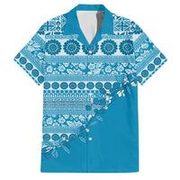 Fiji Marau na Kerisimasi Family Matching Short Sleeve Bodycon Dress and Hawaiian Shirt Aqua Tagimoucia Tapa Masi Tribal LT9 Dad's Shirt - Short Sleeve Aqua - Polynesian Pride
