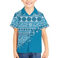 Fiji Marau na Kerisimasi Kid Hawaiian Shirt Aqua Tagimoucia Tapa Masi Tribal - Polynesian Pride