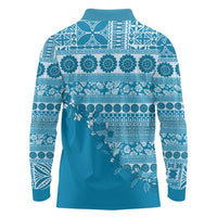 Fiji Marau na Kerisimasi Long Sleeve Polo Shirt Aqua Tagimoucia Tapa Masi Tribal LT9 - Polynesian Pride