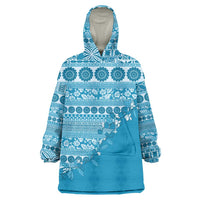 Fiji Marau na Kerisimasi Wearable Blanket Hoodie Aqua Tagimoucia Tapa Masi Tribal LT9 One Size Aqua - Polynesian Pride