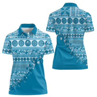 Fiji Marau na Kerisimasi Women Polo Shirt Aqua Tagimoucia Tapa Masi Tribal LT9 - Polynesian Pride