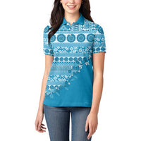 Fiji Marau na Kerisimasi Women Polo Shirt Aqua Tagimoucia Tapa Masi Tribal LT9 - Polynesian Pride