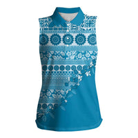 Fiji Marau na Kerisimasi Women Sleeveless Polo Shirt Aqua Tagimoucia Tapa Masi Tribal LT9 Female Aqua - Polynesian Pride