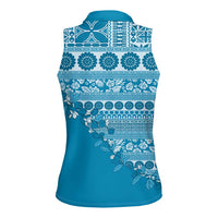Fiji Marau na Kerisimasi Women Sleeveless Polo Shirt Aqua Tagimoucia Tapa Masi Tribal LT9 - Polynesian Pride