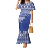 Fiji Marau na Kerisimasi Family Matching Mermaid Dress and Hawaiian Shirt Blue Tagimoucia Tapa Masi Tribal LT9 Mom's Dress Blue - Polynesian Pride