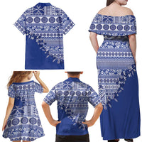 Fiji Marau na Kerisimasi Family Matching Off Shoulder Maxi Dress and Hawaiian Shirt Blue Tagimoucia Tapa Masi Tribal LT9 - Polynesian Pride