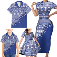 Fiji Marau na Kerisimasi Family Matching Short Sleeve Bodycon Dress and Hawaiian Shirt Blue Tagimoucia Tapa Masi Tribal LT9 - Polynesian Pride